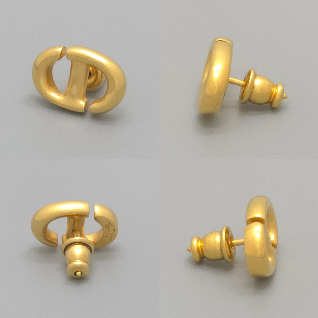 Dior CD Navy Stud Earrings Single CD Signature Gold — view 4