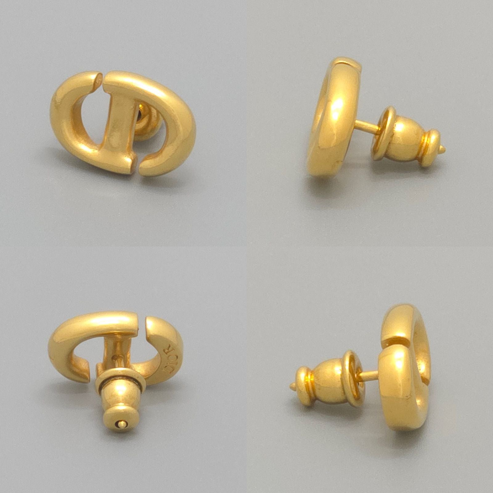 Dior CD Navy Stud Earrings Single CD Signature Gold — view 4