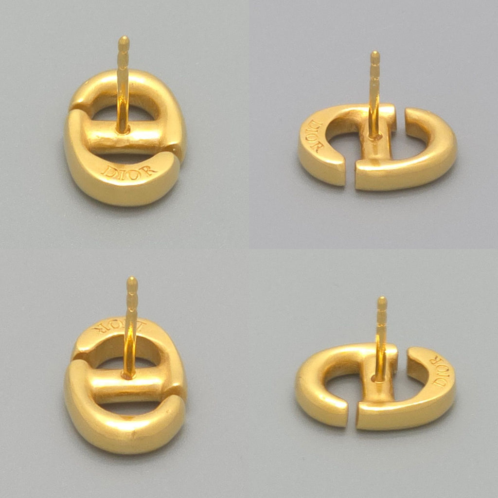Dior CD Navy Stud Earrings Single CD Signature Gold — view 5
