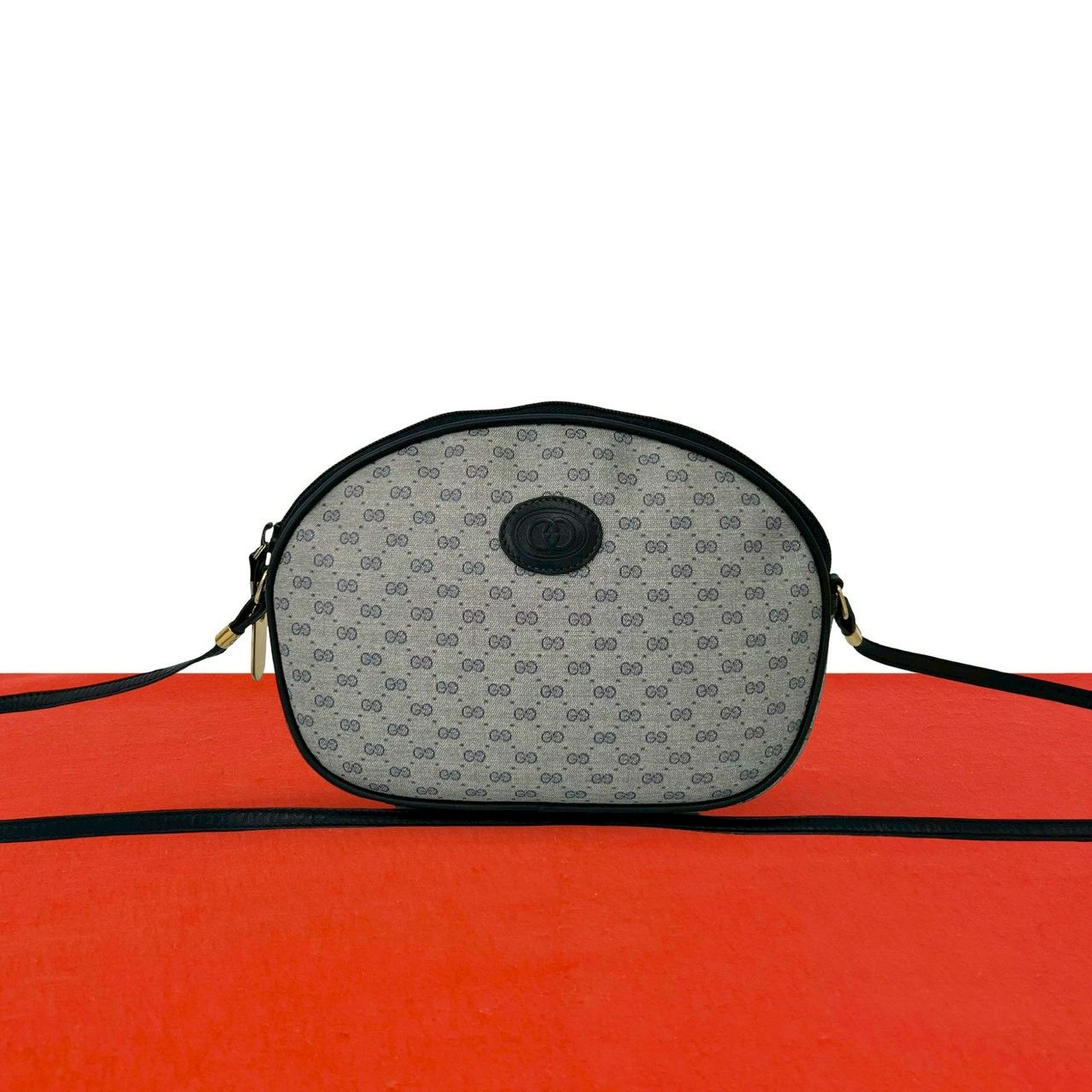 Gucci Vintage Micro GG Logo Leather Mini Shoulder Bag Pochette Navy