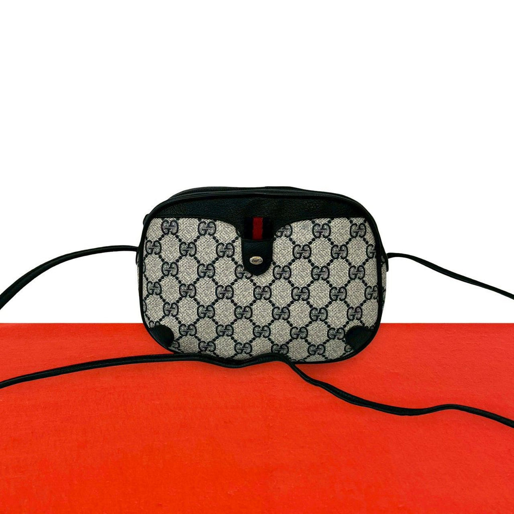 Gucci Vintage Sherry Line GG Logo Leather Shoulder Bag Pochette Navy