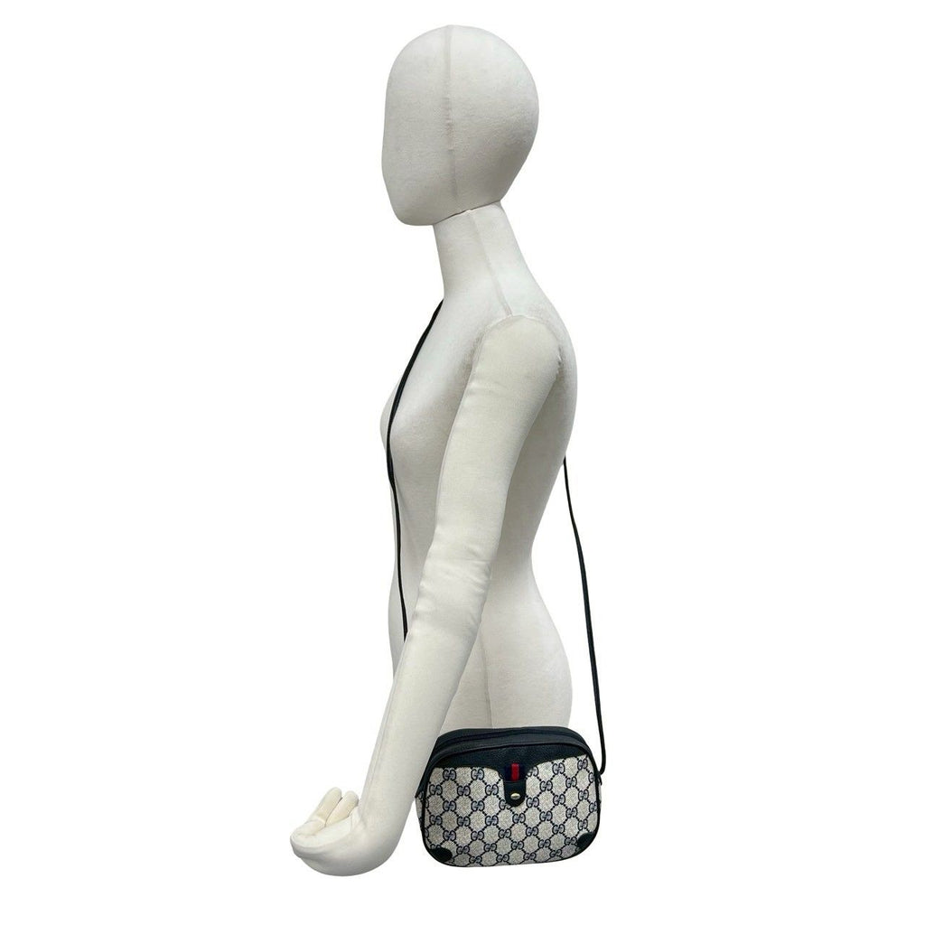 Gucci Vintage Sherry Line GG Logo Leather Shoulder Bag Pochette Navy — view 2