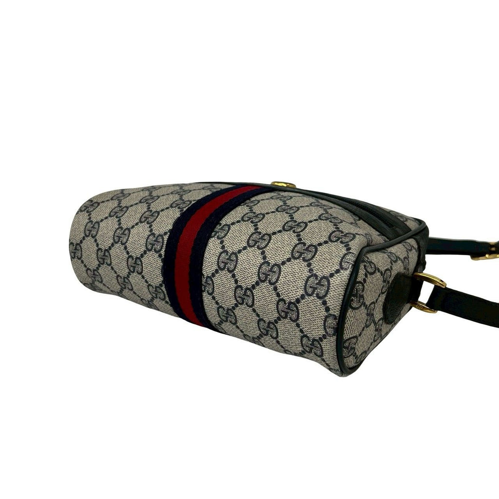 Gucci Vintage Sherry Line GG Logo Leather Shoulder Bag Pochette Navy — view 8