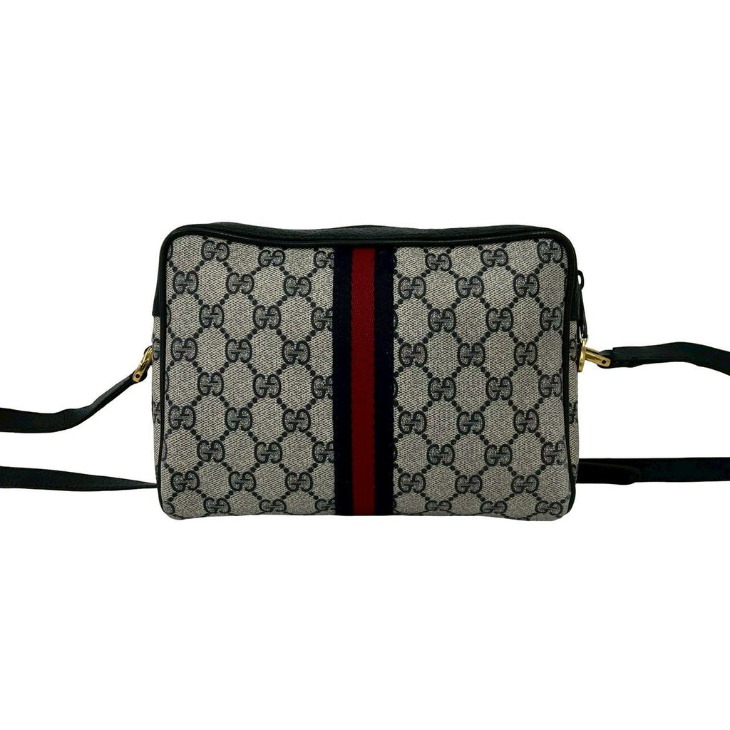 Gucci Vintage Sherry Line GG Logo Leather Shoulder Bag Pochette Navy — view 3