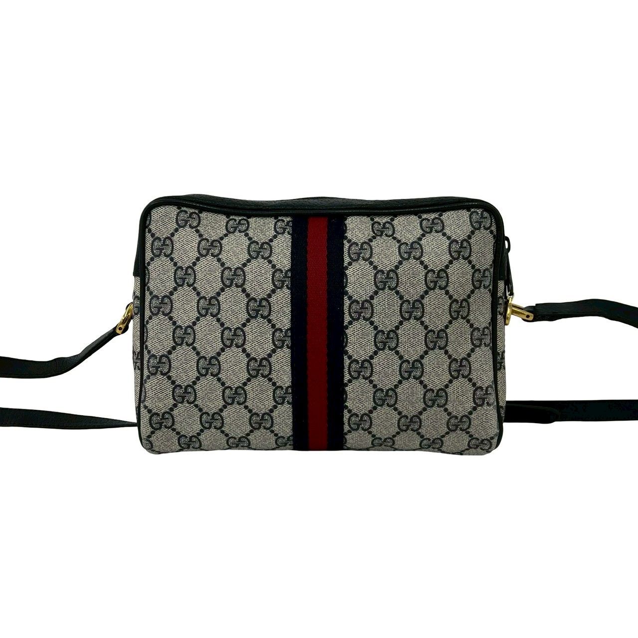 Gucci Vintage Sherry Line GG Logo Leather Shoulder Bag Pochette Navy — view 3