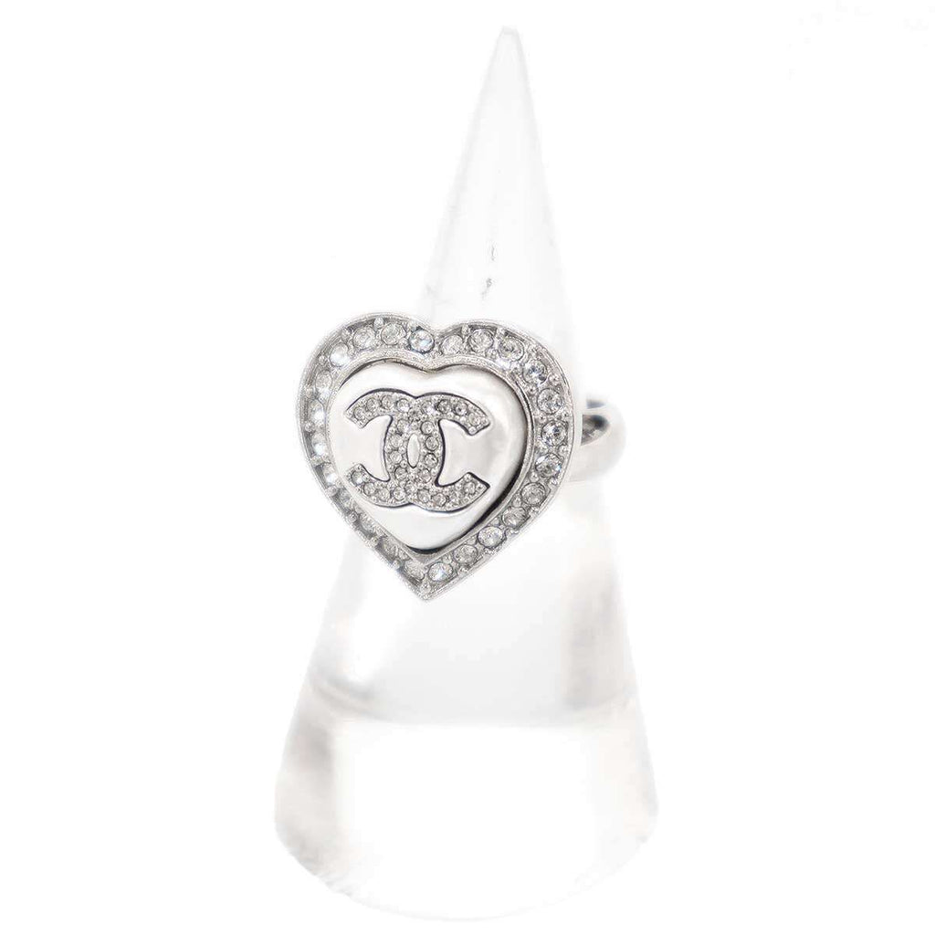 Chanel Faux Pearl CC Logo Ring Silver