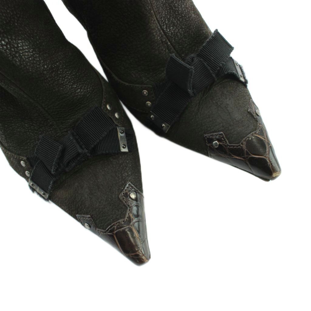 Prada Short Boots Logo Pointed Toe Leather 36.5 Brown — view 4