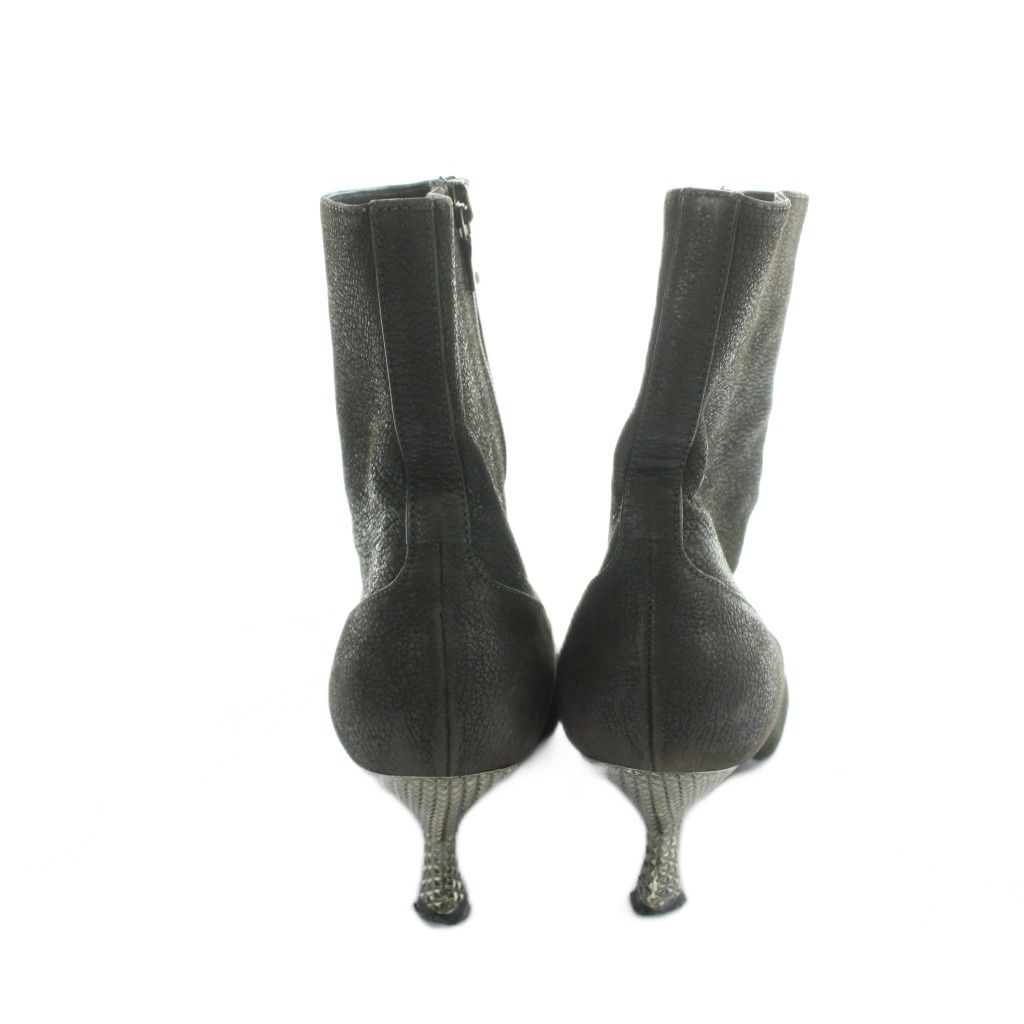 Prada Short Boots Logo Pointed Toe Leather 36.5 Brown — view 3