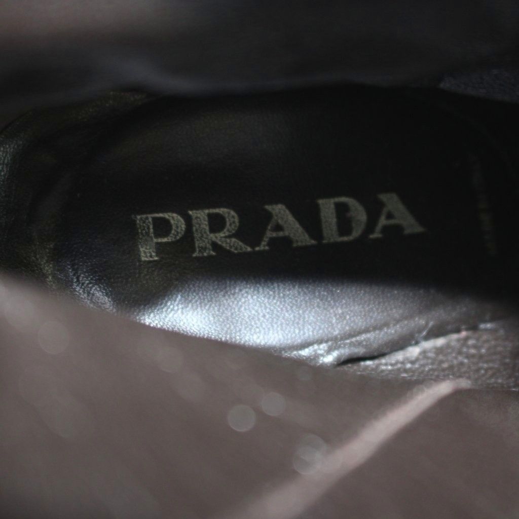 Prada Short Boots Logo Pointed Toe Leather 36.5 Brown — view 6