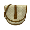 Celine Shoulder Bag Macadam Pattern White Beige Leather