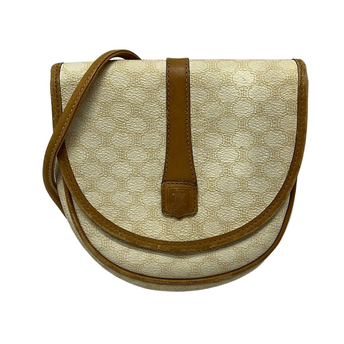 Celine Shoulder Bag Macadam Pattern White Beige Leather