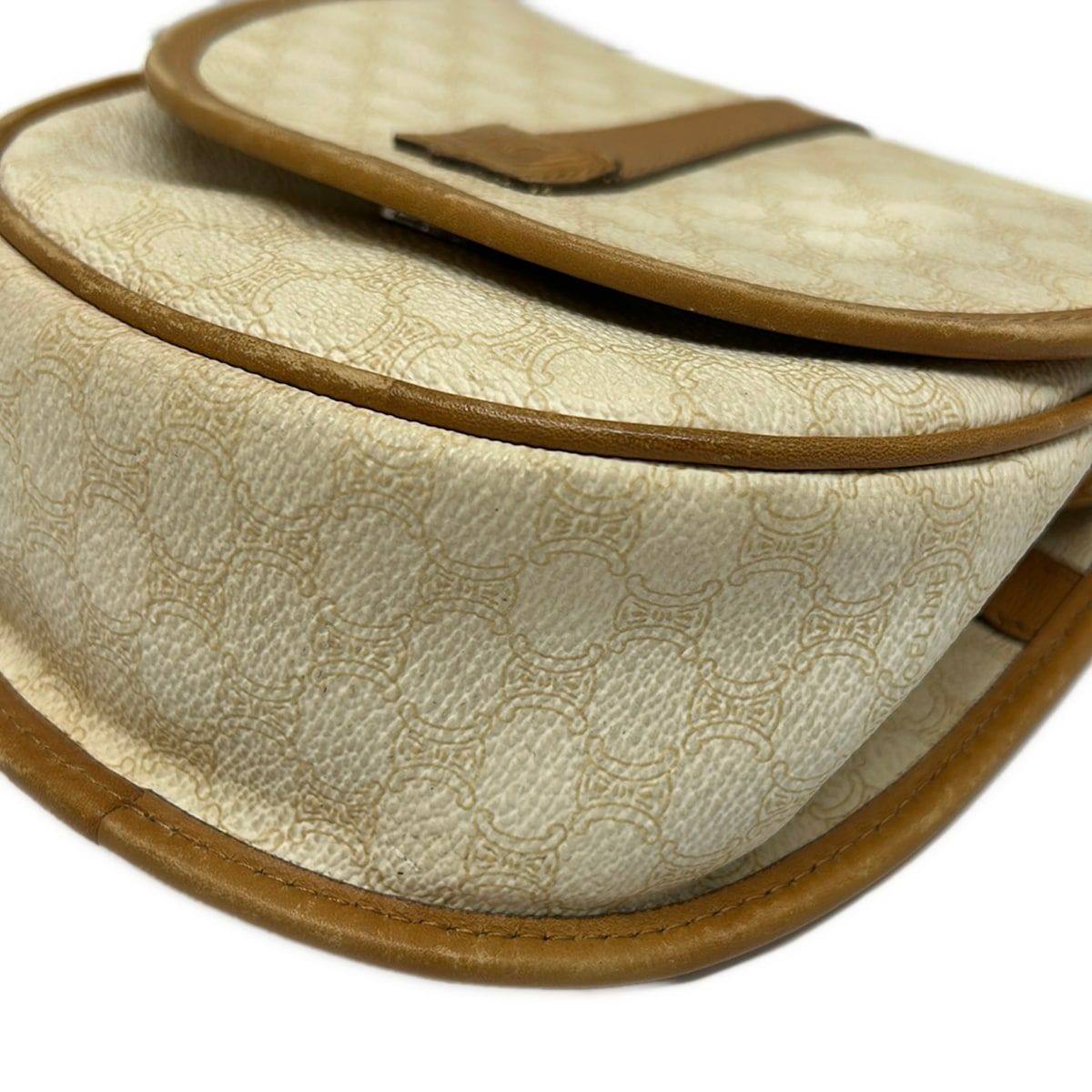 Celine Shoulder Bag Macadam Pattern White Beige Leather — view 6