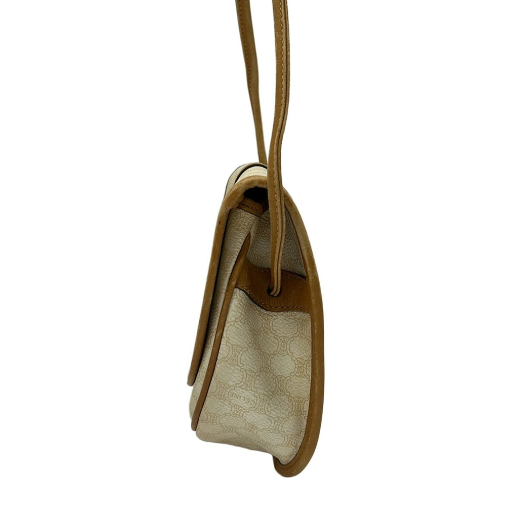 Celine Shoulder Bag Macadam Pattern White Beige Leather — view 4