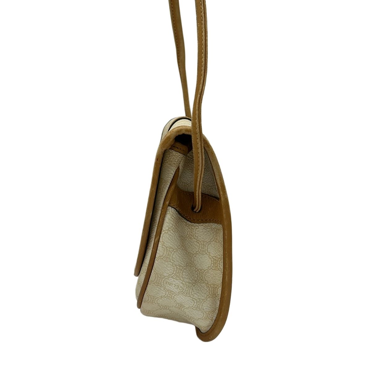 Celine Shoulder Bag Macadam Pattern White Beige Leather — view 4