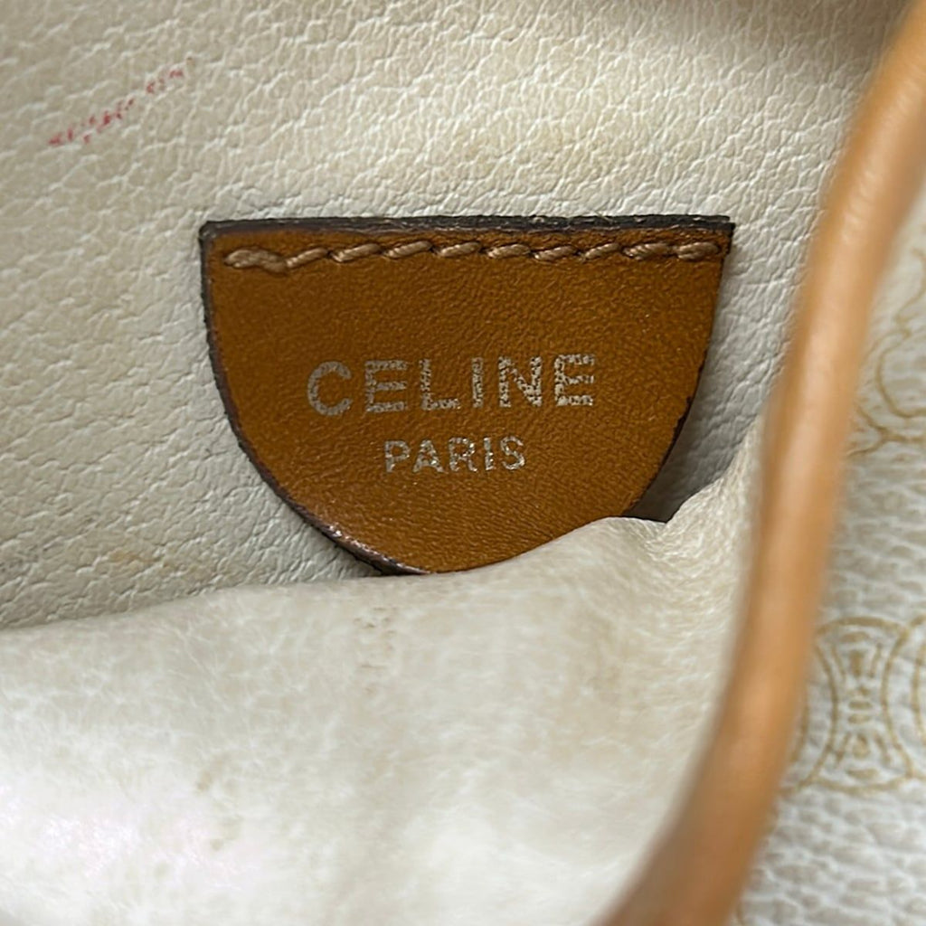 Celine Shoulder Bag Macadam Pattern White Beige Leather — view 8