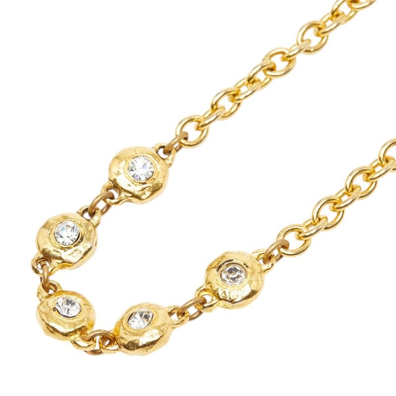 Chanel Chain Long Necklace Gold Plated Rhinestone
