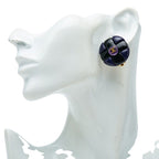 Chanel Vintage CC Logo Earrings Black Gold Navy Plated Plastic — view 5