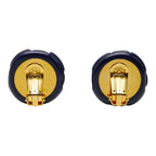 Chanel Vintage CC Logo Earrings Black Gold Navy Plated Plastic — view 3