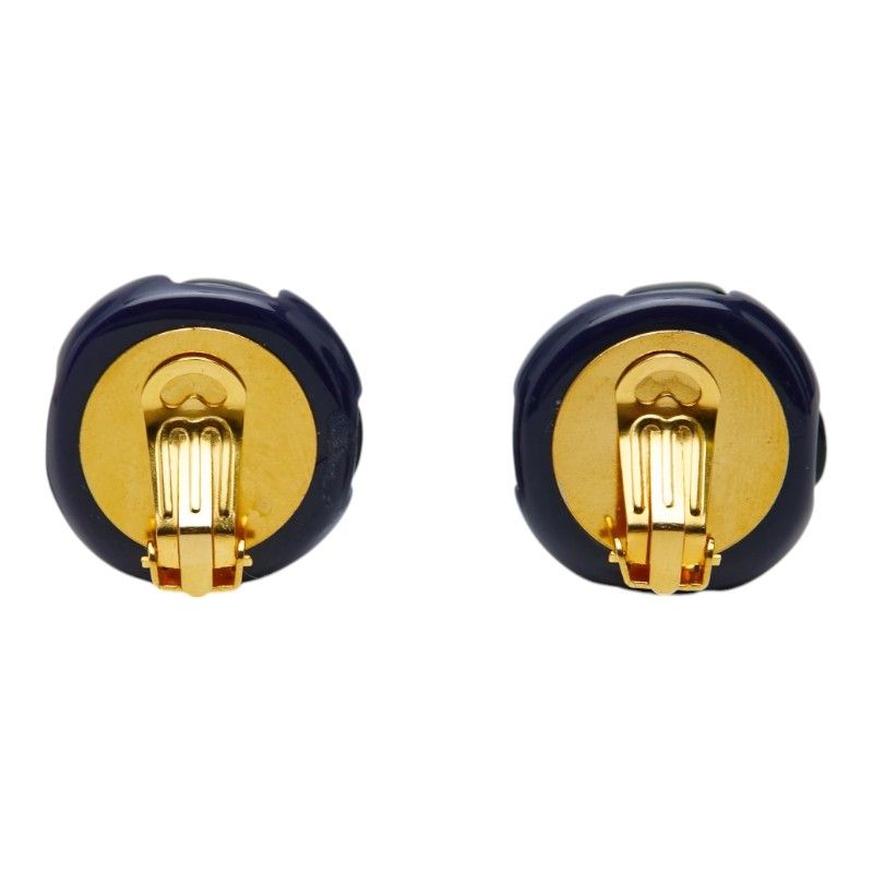 Chanel Vintage CC Logo Earrings Black Gold Navy Plated Plastic — view 3