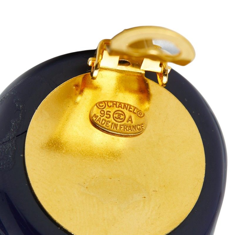 Chanel Vintage CC Logo Earrings Black Gold Navy Plated Plastic — view 4
