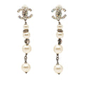 Chanel CC Logo Quadruple Strand Pearl Earrings 17 Silver Metal Faux Rhinestone