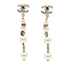 Chanel CC Logo Quadruple Strand Pearl Earrings 17 Silver Metal Faux Rhinestone — view 2