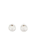 Chanel CC Logo Round Stud Earrings Silver Metal Rhinestone