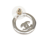 Chanel CC Logo Round Stud Earrings Silver Metal Rhinestone — view 3