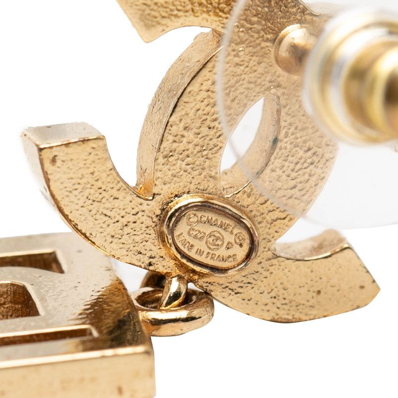 Chanel CC Logo Boy Stud Swing Earrings Gold Plated Rhinestone — view 3