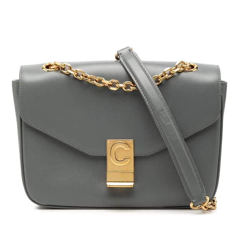 Celine C Chain Shoulder Bag Gray Leather