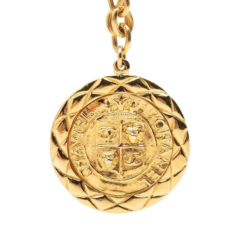 Chanel CC Logo Lion Motif Quilted Chain Pendant Gold Plated