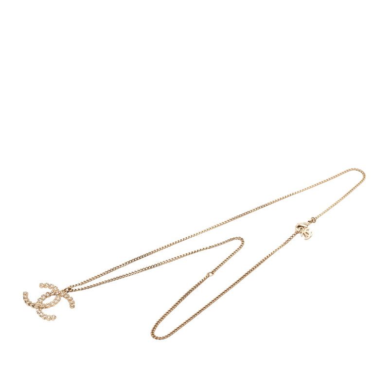 Chanel CC Logo Necklace Gold Plated Rhinestone — view 3