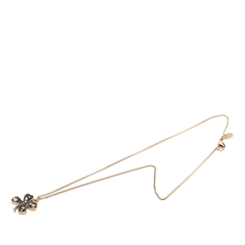 Chanel Clover Motif Chain Pendant 07 Black Gold Plated Rhinestone Faux — view 3