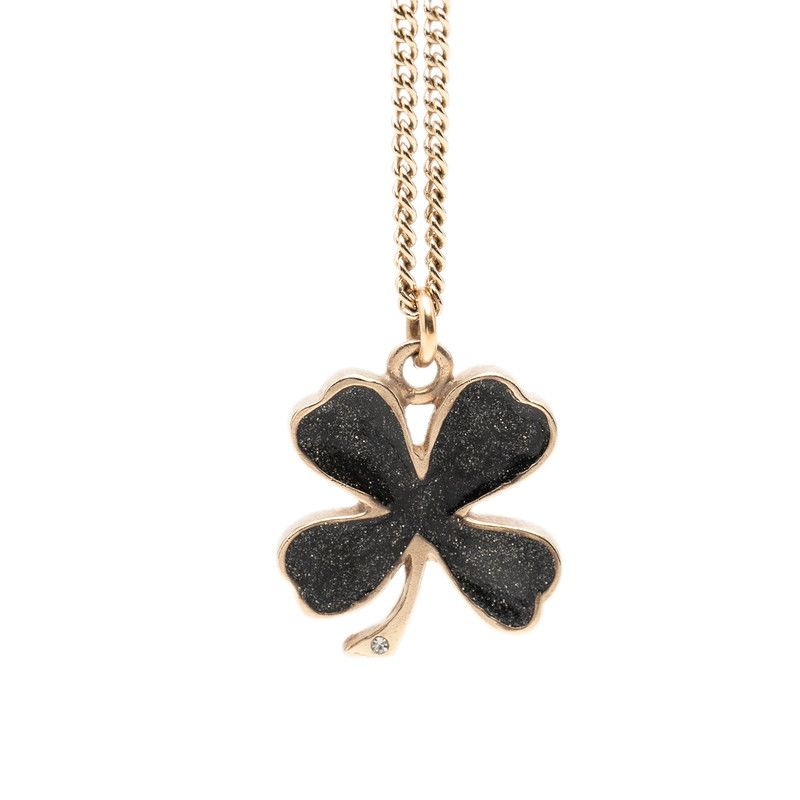 Chanel Clover Motif Chain Pendant 07 Black Gold Plated Rhinestone Faux — view 2