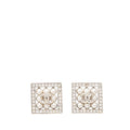 Chanel CC Logo Square Stud Earrings Silver Metal Rhinestone Faux Pearl