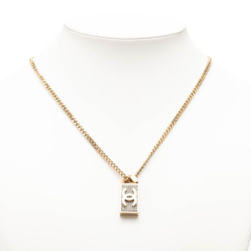 Chanel CC Logo Necklace Gold Plated Rhinestone — view 6