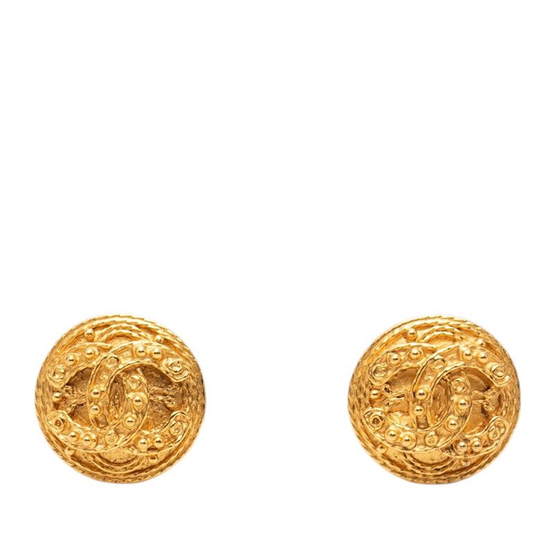 Chanel CC Logo Round Earrings Gold Plated