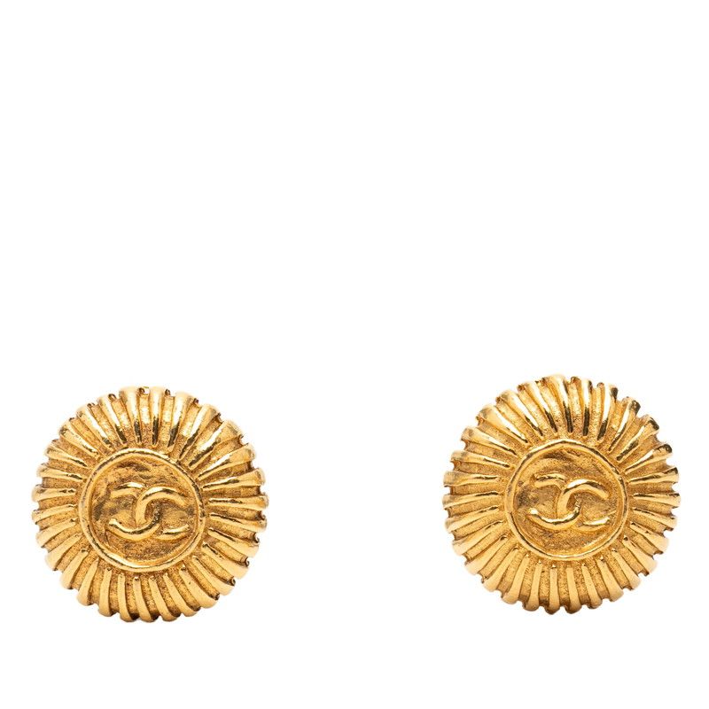 Chanel CC Logo Round Earrings Gold Plated