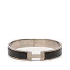 Hermes Click TGM Logo Enamel Bracelet Bangle Black Silver Metal