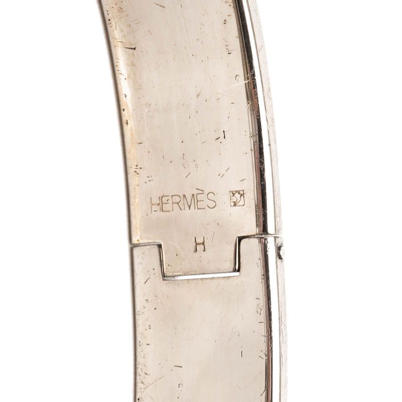 Hermes Click TGM Logo Enamel Bracelet Bangle Black Silver Metal — view 4