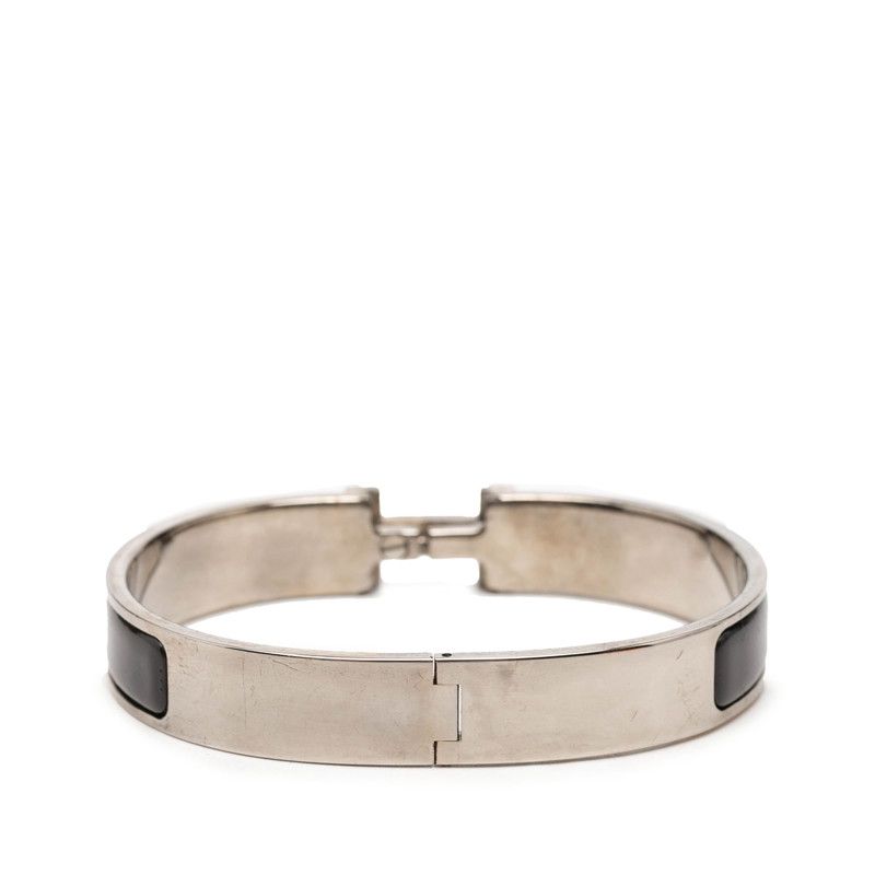 Hermes Click TGM Logo Enamel Bracelet Bangle Black Silver Metal — view 3