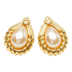 Fendi Vintage Drop Stud Earrings Gold Plated Faux Pearl — view 2