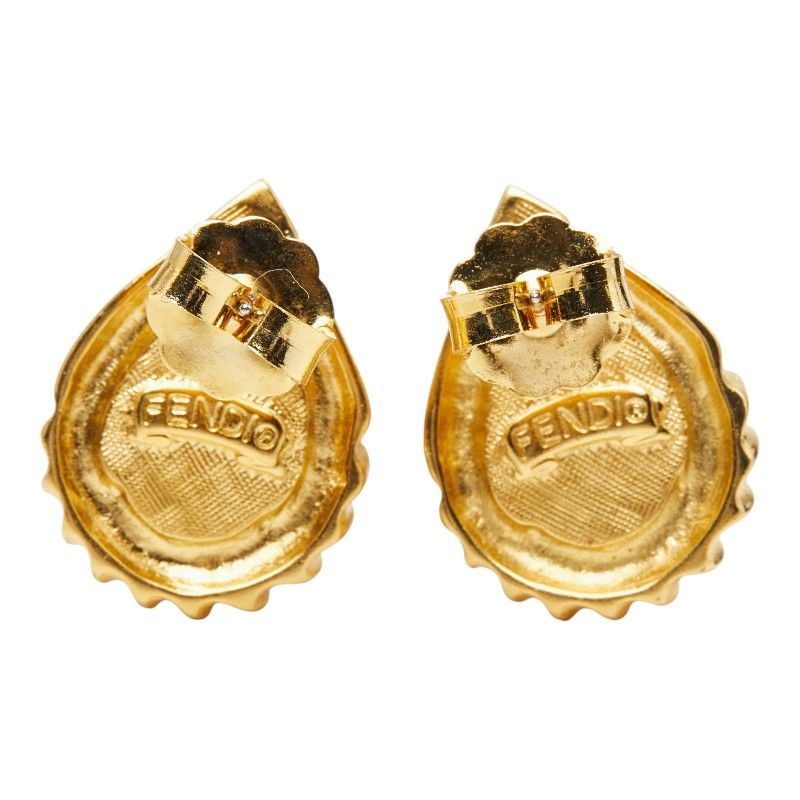Fendi Vintage Drop Stud Earrings Gold Plated Faux Pearl — view 3