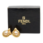 Fendi Vintage Drop Stud Earrings Gold Plated Faux Pearl — view 6