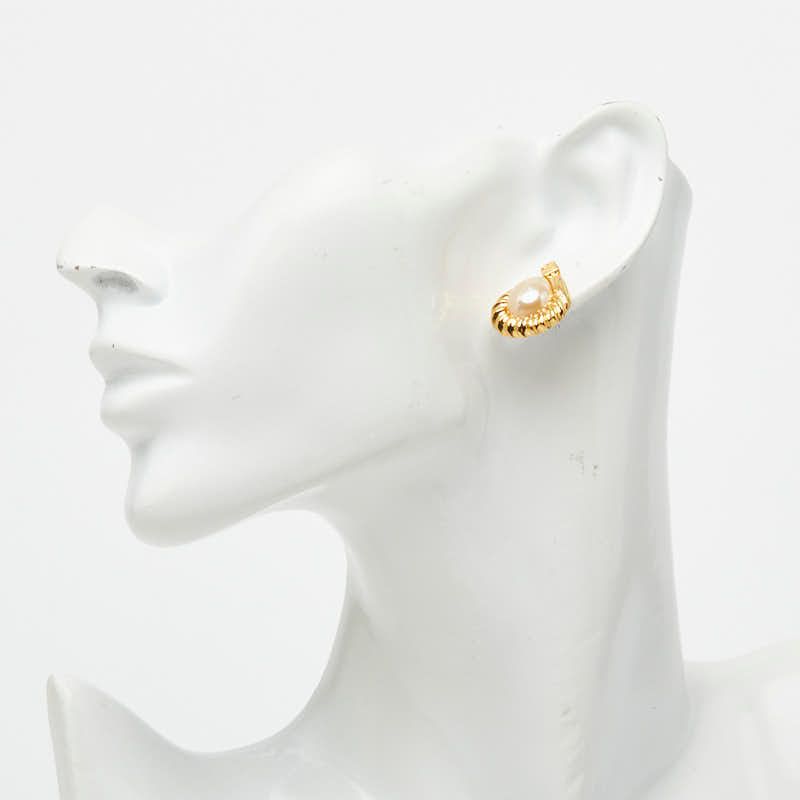 Fendi Vintage Drop Stud Earrings Gold Plated Faux Pearl — view 5