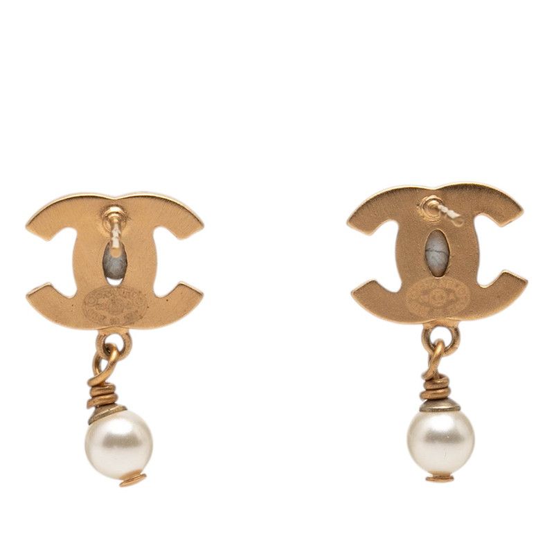 Chanel CC Logo Earrings Gold Plated Faux Pearl — view 2