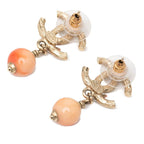 Chanel CC Logo Stud Swing Earrings 12 Gold Orange Plated Rhinestone Faux Pearl — view 2