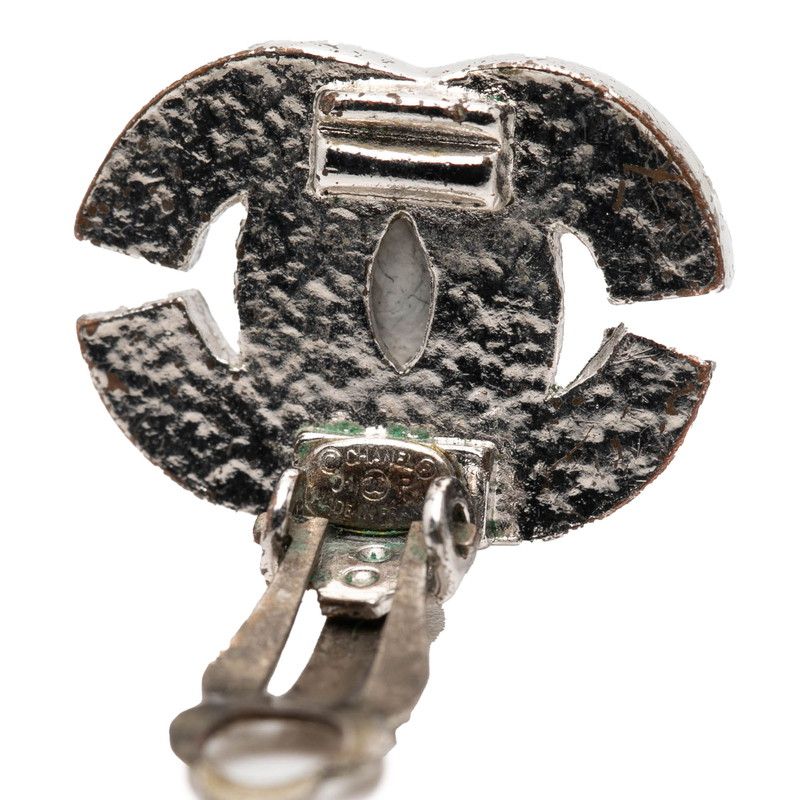 Chanel CC Logo Visual Earrings Silver Metal — view 3
