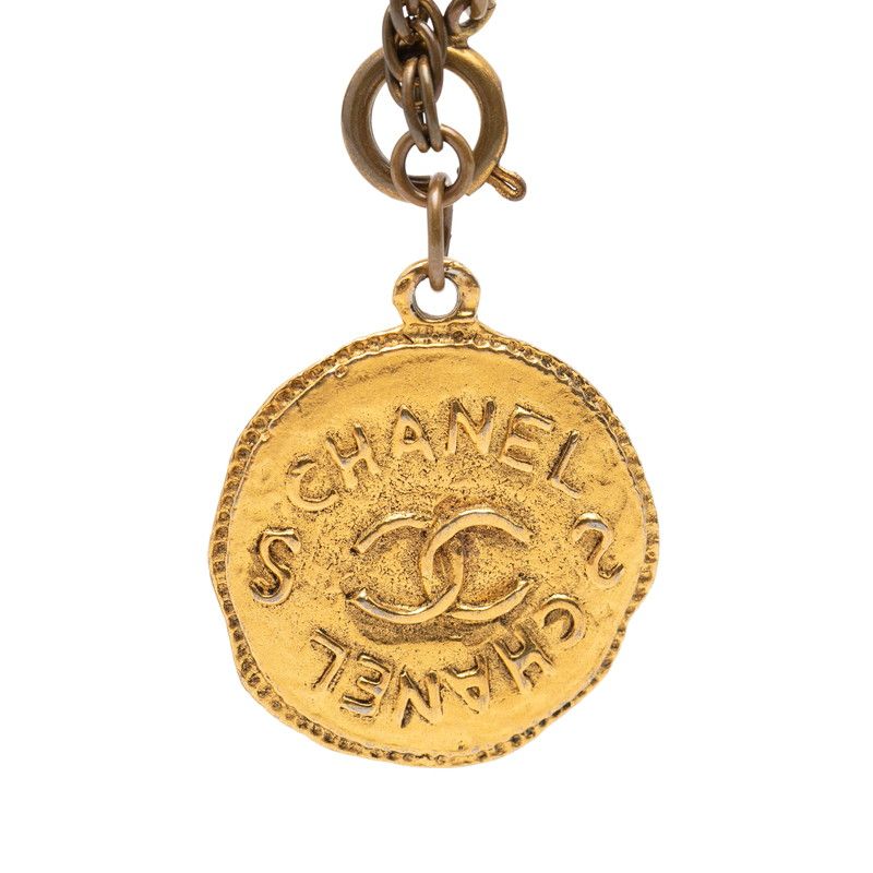 Chanel CC Logo Coin Motif Chain Pendant Gold Plated
