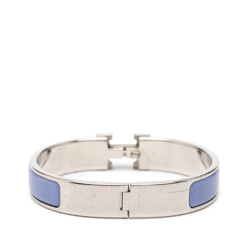 Hermes Click PM Logo Enamel Bracelet Bangle Blue Silver Metal — view 3